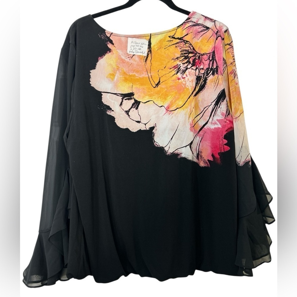 Alfani Women's Black Floral Print Flare-Sleeve Blouse Size XXL - Picture 5 of 5